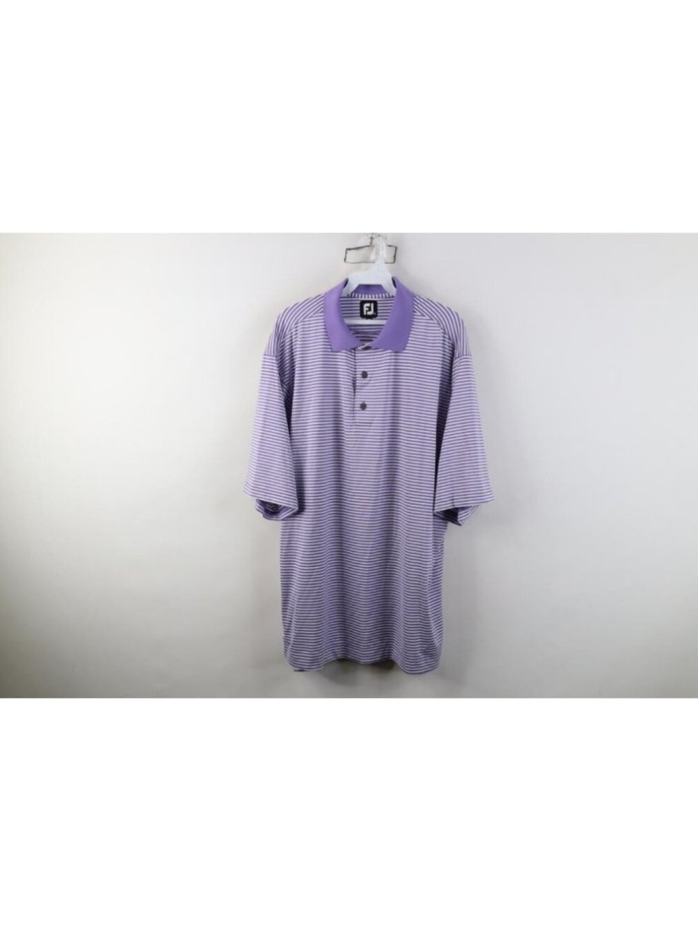 FootJoy FJ Mens Large Embroidered Logo Stretch Striped Collared Golf Polo Shirt